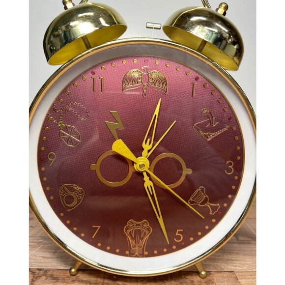 Harry Potter Golden Twin-Bell Alarm Clock With Hogwarts Symbols Large - Picture 2 of 9